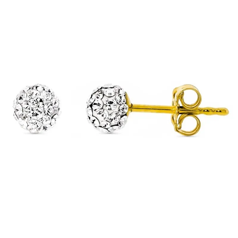 Pendientes oro bicolor 18k mujer 5 mm. bola circonitas presión