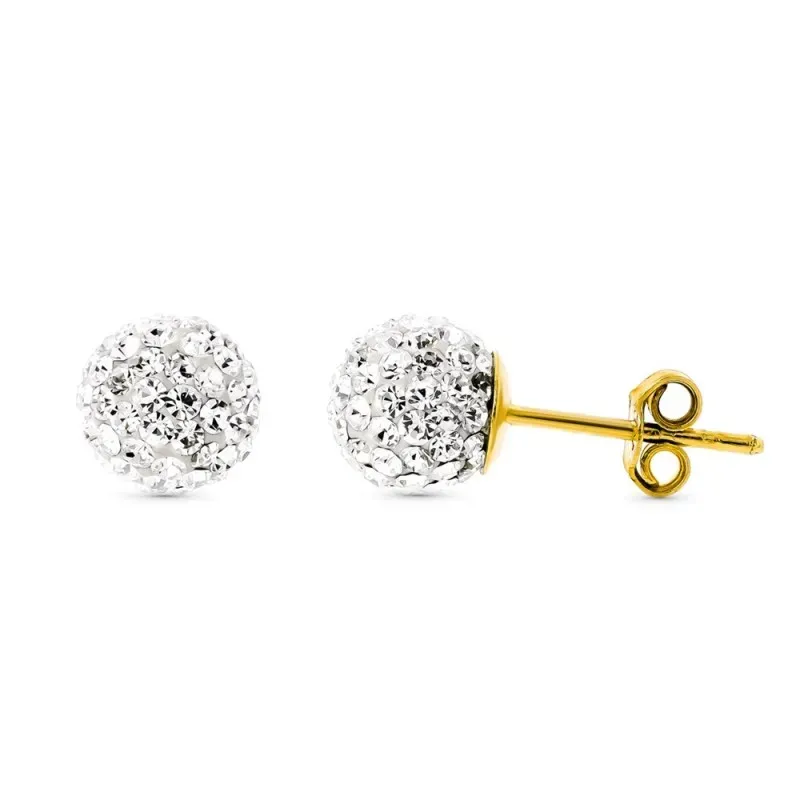 Pendientes oro bicolor 18k mujer 7 mm. bola circonitas presión