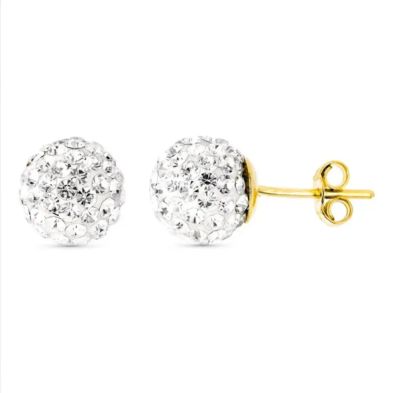 Pendientes oro bicolor 18k mujer 8 mm. circonitas bola presión