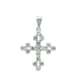 Cruz colgante oro blanco 18k mujer 25 mm. circonitas garras