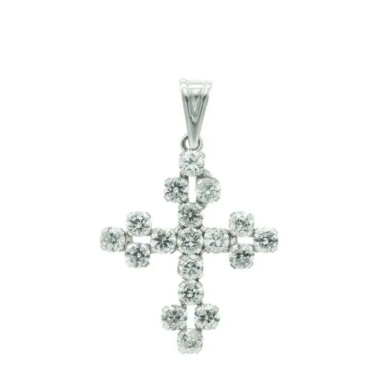 Cruz colgante oro blanco 18k mujer 25 mm. circonitas garras