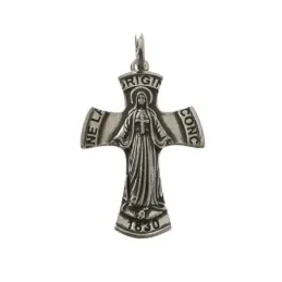 Cruz colgante plata Ley 925m Virgen de la Milagrosa 41mm. Inscripcion