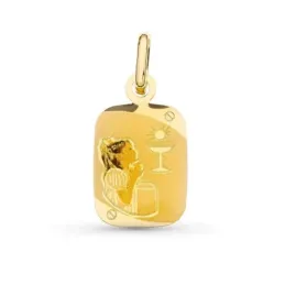Medalla oro 18k primera comunión niña 20 mm. rectangular esmaltada ca