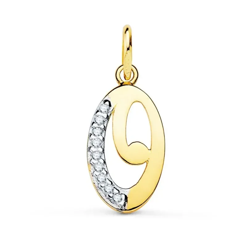 Colgante oro bicolor 18k mujer 15 mm. letra O mayúscula lisa combinad