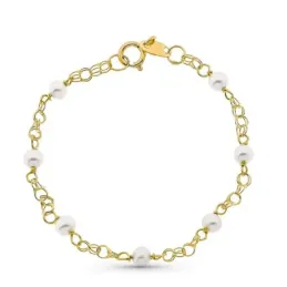 Pulsera oro 18k primera comunión niña 12 cm. primera comunión perlas