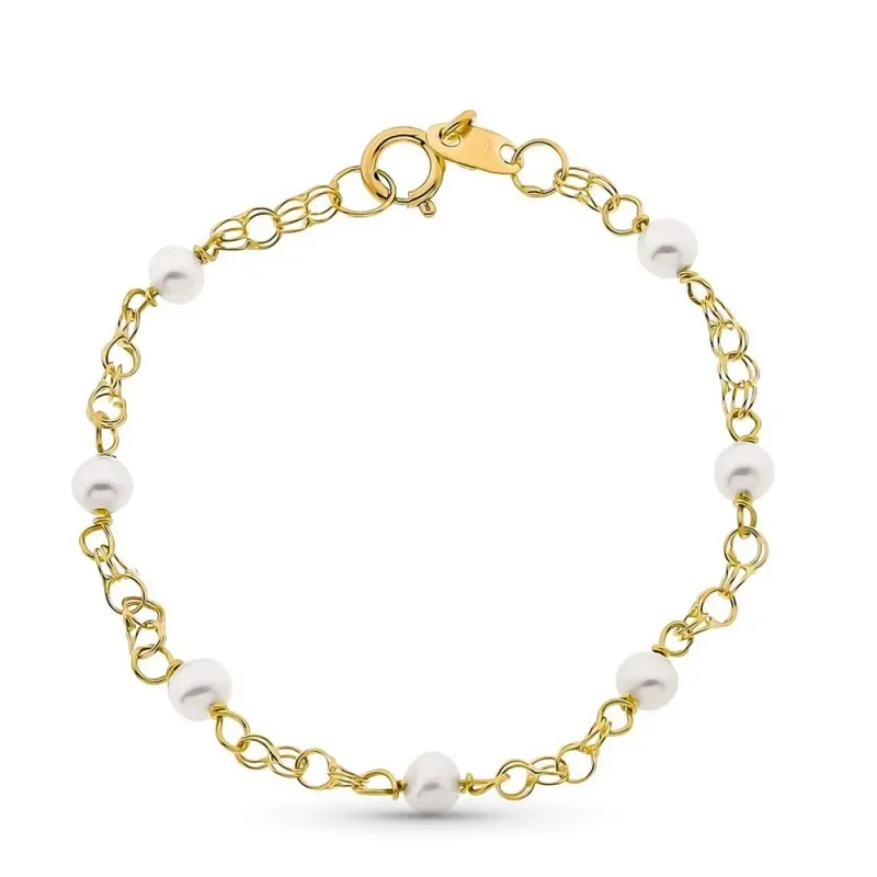 Pulsera oro 18k primera comunión niña 12 cm. primera comunión perlas