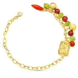 Pulsera oro 18k mujer 19.5 cm. jaula piedras colores forzada mosquetó