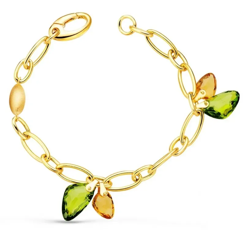 Pulsera oro 18k mujer 20 cm. eslabones detalles piedras color mosquet