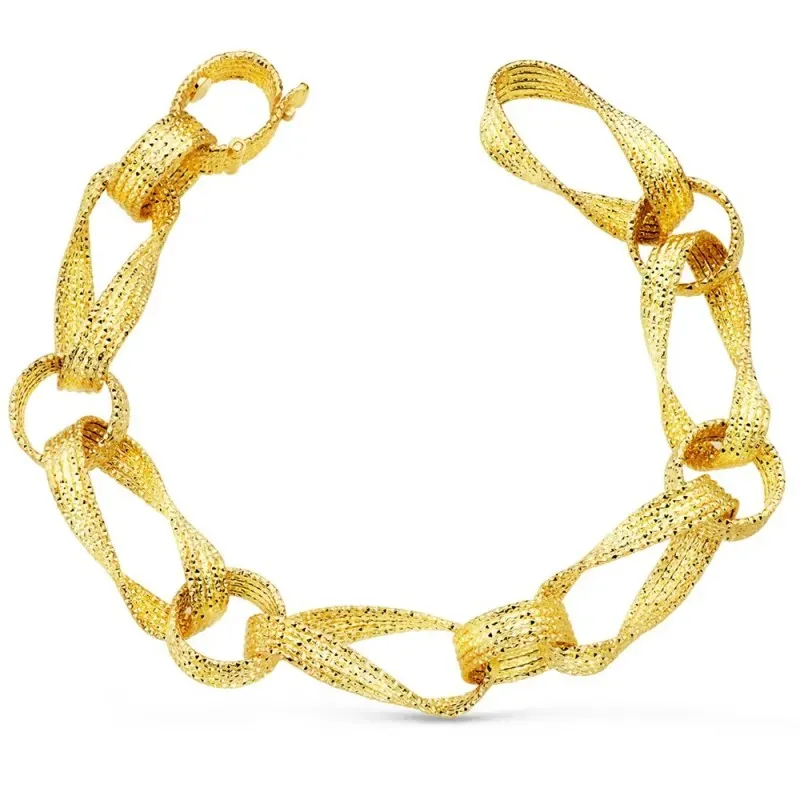 Pulsera oro 18k mujer 21 cm. eslabones huecos entrelazados