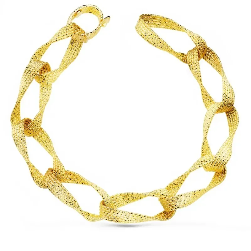 Pulsera oro 18k mujer 22 cm. hueca eslabones enlazados