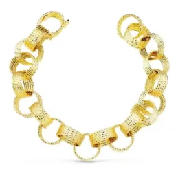 Pulsera oro 18k mujer 20 cm. eslabones redondos huecos entrelazados