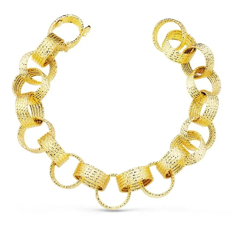 Pulsera oro 18k mujer 20 cm. eslabones redondos huecos entrelazados