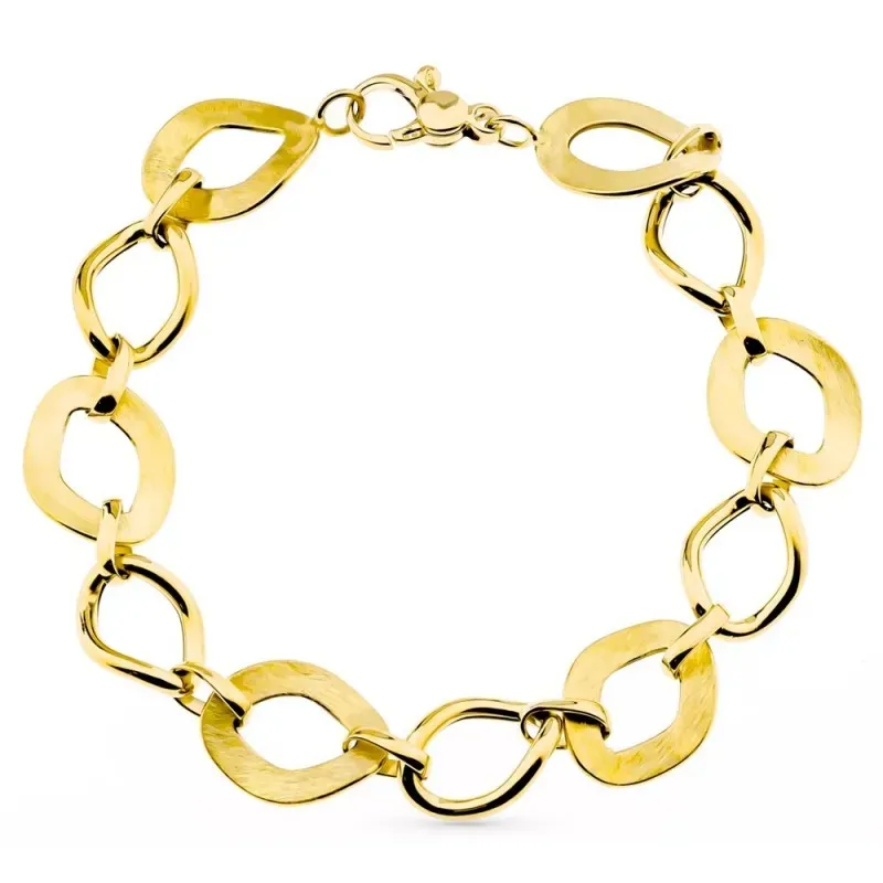 Pulsera oro 18k mujer eslabones formas combinadas caladas