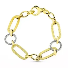 Pulsera oro bicolor 18k mujer 20.5 cm. eslabones formas combinadas ca