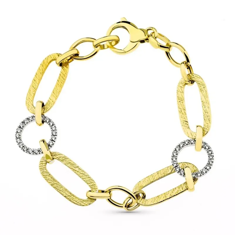 Pulsera oro bicolor 18k mujer 20.5 cm. eslabones formas combinadas ca
