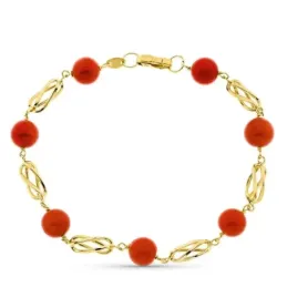 Pulsera oro 18k mujer jaula combinadas coral fino japonés 8 mm. mosqu