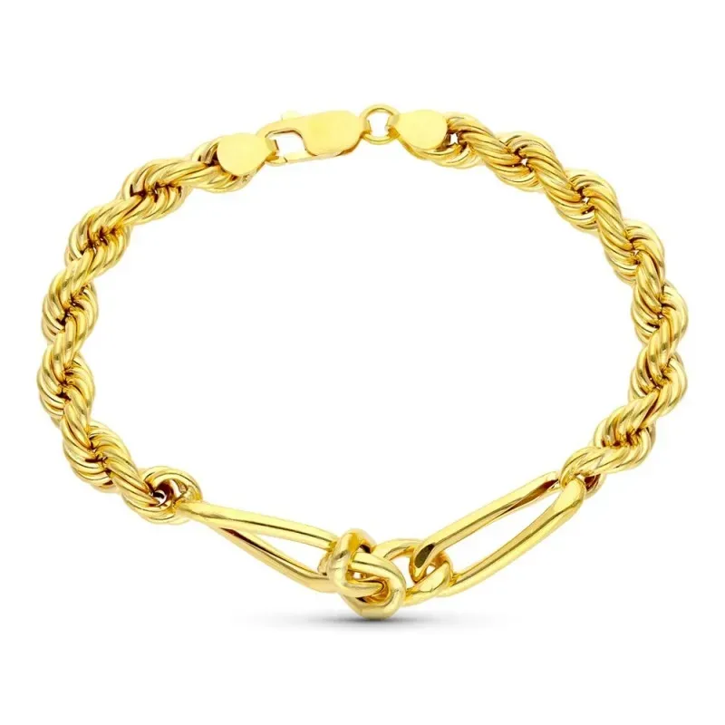 Pulsera oro 18k hombre 20 cm. cordón salomónico combinado eslabones m
