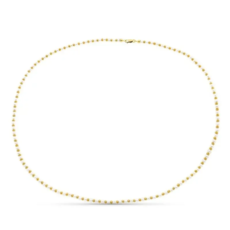 Gargantilla collar oro 18k mujer 45 cm. anillas combinadas perlas mos