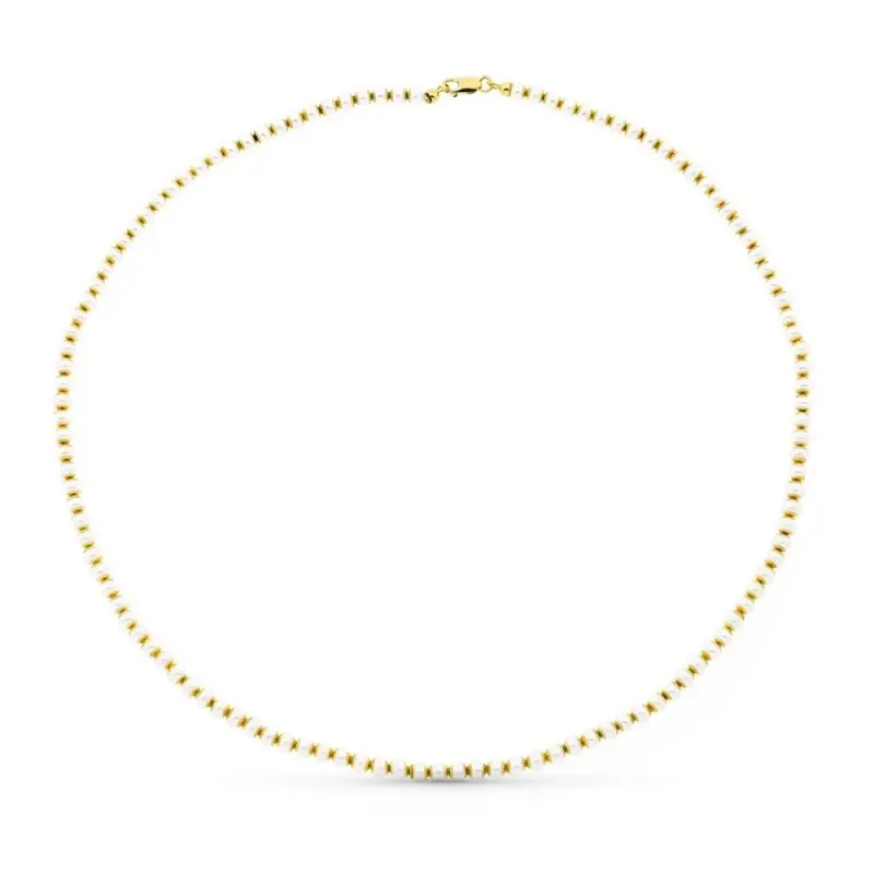 Gargantilla collar oro 18k mujer 44 cm. perlas combinadas detalles mo