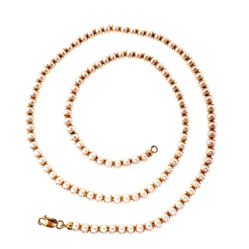 Gargantilla collar oro 18k mujer 44 cm. perlas combinadas detalles mo