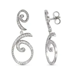 Pendientes oro blanco 18k mujer largos 35 mm. circonitas combinadas f