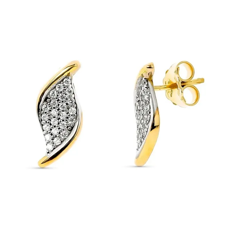 Pendientes oro bicolor 18k mujer ovalados combinados circonitas presi