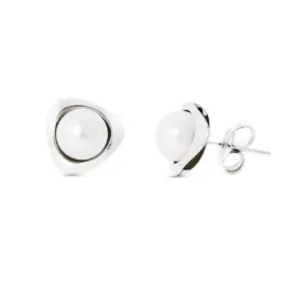 Pendientes oro blanco 18k mujer 9 mm. forma triángulo combinado perla