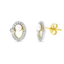 Pendientes oro bicolor 18k mujer 9 mm. ovalados calados combinados pe