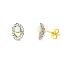 Pendientes oro bicolor 18k mujer 8 mm. circonitas bordes combinadas c