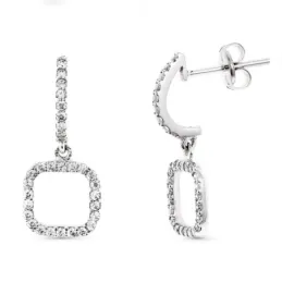 Pendientes oro blanco 18k mujer largos 19 mm. cuadrados calados borde