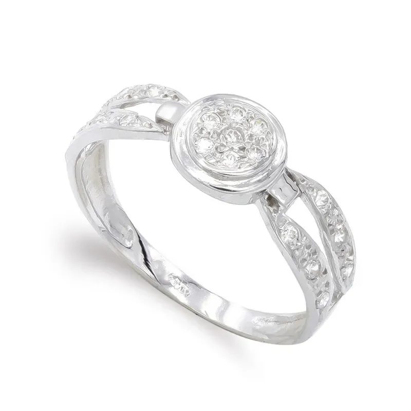 Sortija oro blanco 18k mujer circonita centro lados calados