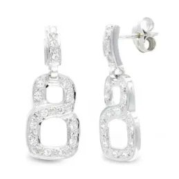 Pendientes oro blanco 18k mujer largos forma ocho circonitas calado p