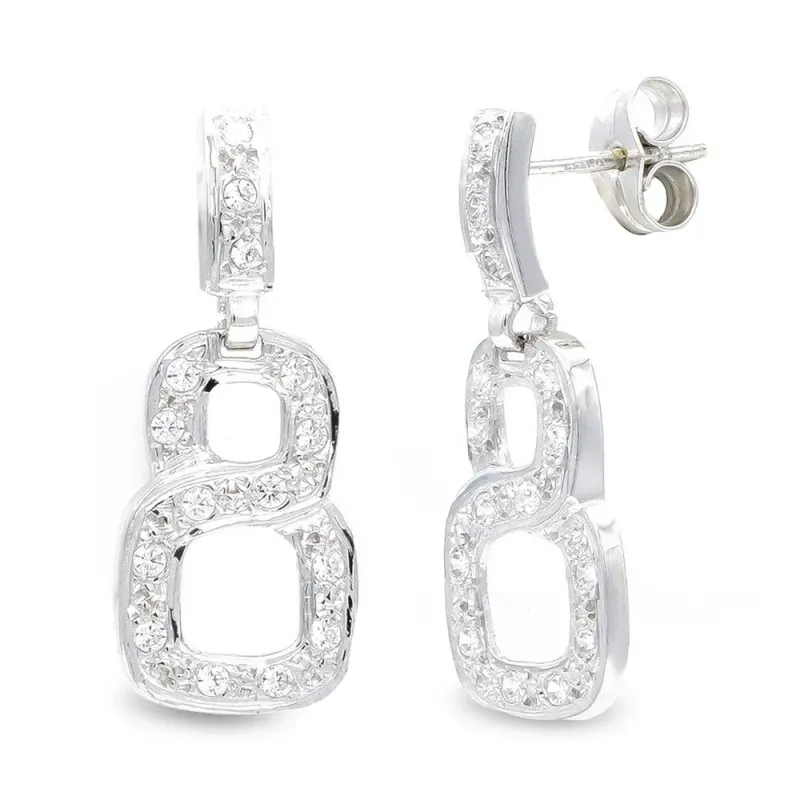 Pendientes oro blanco 18k mujer largos forma ocho circonitas calado p