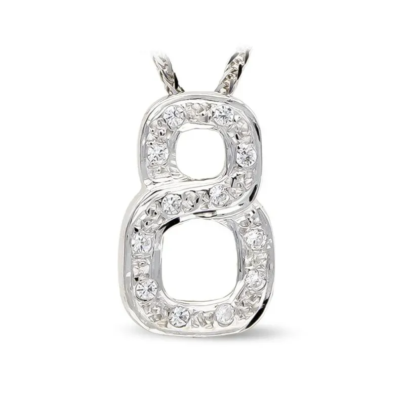 Gargantilla oro blanco 18k mujer cadena colgante forma ocho circonita
