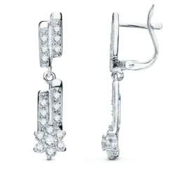 Pendientes oro blanco 18k mujer largos 28 mm. estrella circonitas com