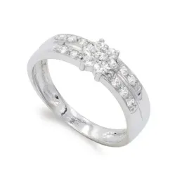 Sortija oro blanco 18k mujer estrella centro circonitas barras horizo