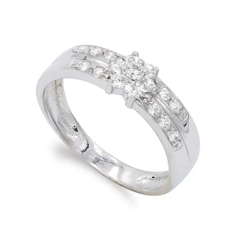 Sortija oro blanco 18k mujer estrella centro circonitas barras horizo