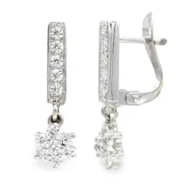 Pendientes oro blanco 18k mujer largos barra vertical combinado estre