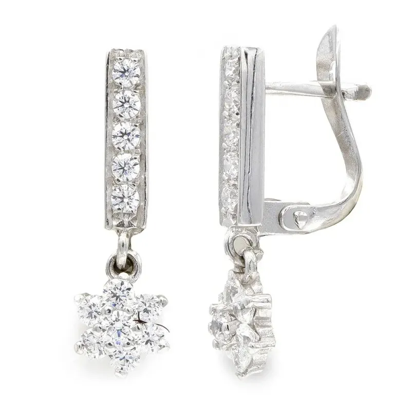 Pendientes oro blanco 18k mujer largos barra vertical combinado estre