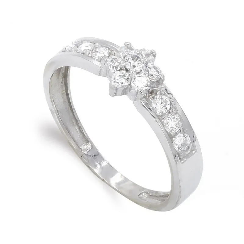 Sortija oro blanco 18k mujer estrella centro circonitas laterales