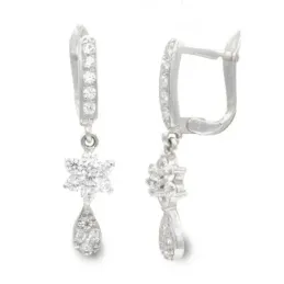 Pendientes oro blanco 18k mujer largos 25 mm. lágrima combinada estre