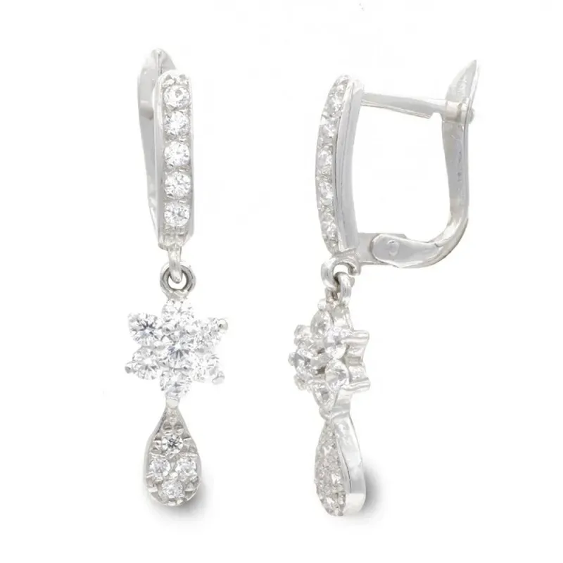Pendientes oro blanco 18k mujer largos 25 mm. lágrima combinada estre