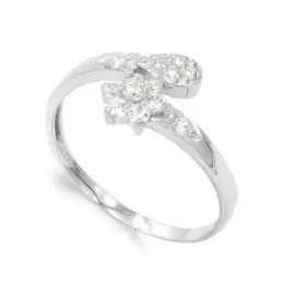 Sortija oro blanco 18k mujer lágrima combinada estrella circonitas