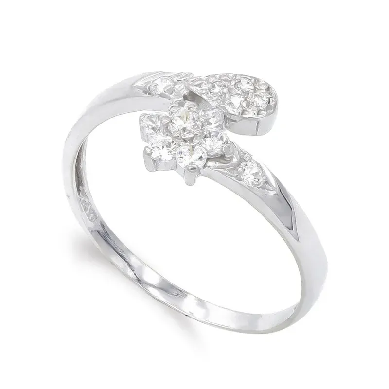 Sortija oro blanco 18k mujer lágrima combinada estrella circonitas