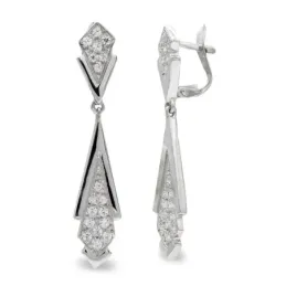 Pendientes oro blanco 18k mujer largos circonitas combinadas formas c