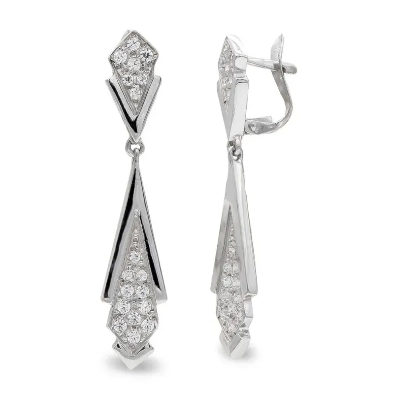 Pendientes oro blanco 18k mujer largos circonitas combinadas formas c