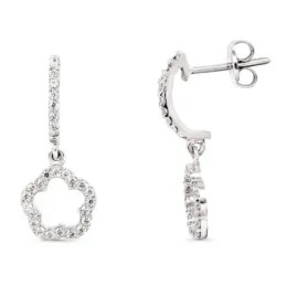 Pendientes oro blanco 18k mujer largos 19 mm. forma flor calada combi