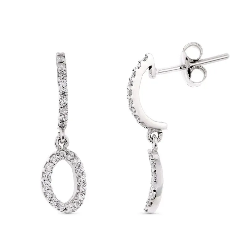 Pendientes oro blanco 18k mujer largos 19 mm. circonitas combinadas f