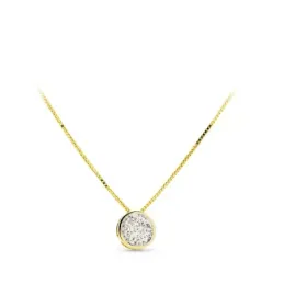 Gargantilla oro bicolor 18k mujer colgante redondo 5.5 mm. circonitas