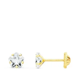 Pendientes oro 18k flor 5 mm. circonita tornillo